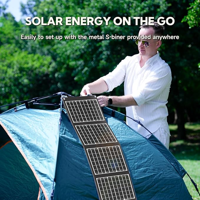 40W Foldable Solar Panel with USB-C PD 40W, 5V USB-A QC3.0, DC18-20V Ports, Folding Solar Panel for Traveling, Camping, Backpacking, Compatible with Phone, iPad, Power Station