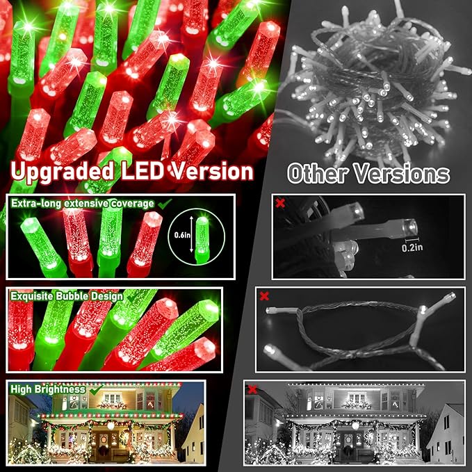 XURISEN Upgraded 561FT 1400 LED Christmas Lights Outdoor, Super Long String Lights 8 Modes & Memory Timer Plug in Fairy Lights for Home Xmas Tree Party Wedding Decor -Red and Green