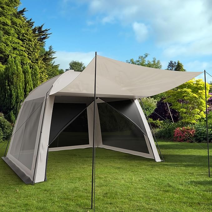 10x10 Screen Tents for Camping, 6-8 Persons Screen House for Camping, Windproof With 10 Ground Nails & 6 Steel Poles, UV Protected, 360° Ventilated & Bug Free for Peaceful Picnics, BBQ & Camping Night