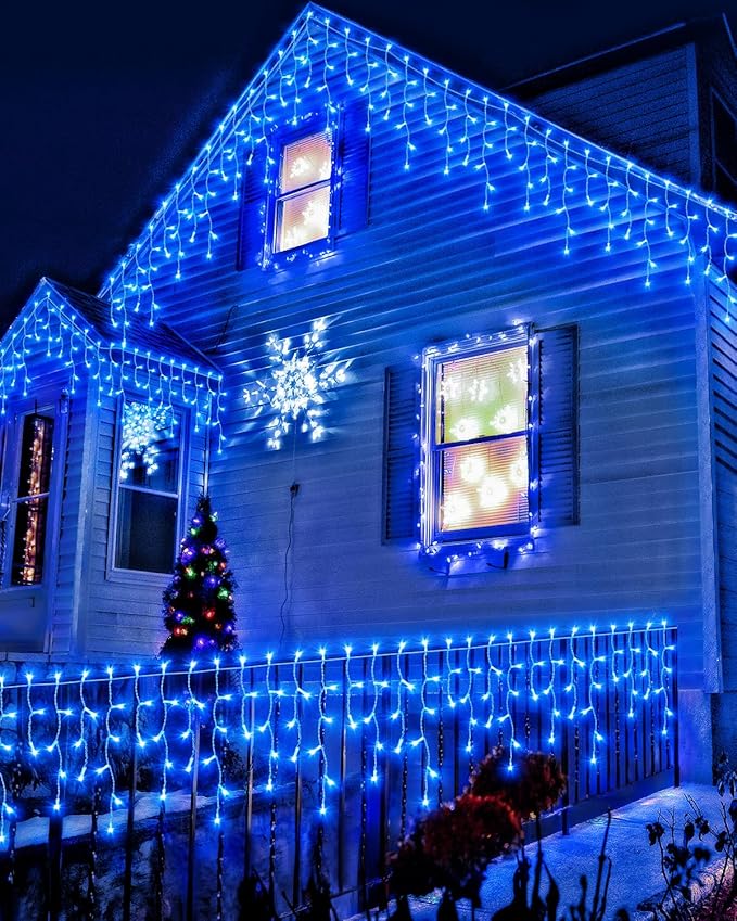 159 FT Christmas Lights Outdoor, 1458 LED Waterproof Outside Plug-in, Timer & Memory, 8 Modes Fairy Lights With 324 Drops for House Eaves Yard Patio Wedding Decorations, Blue