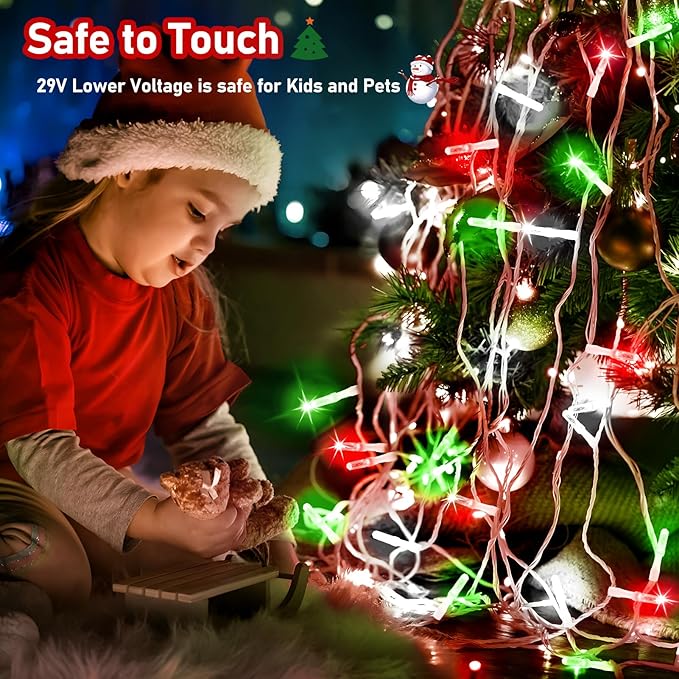 XURISEN Upgraded 561FT 1400 LED Christmas Lights Outdoor, Super Long String Lights 8 Modes & Memory Timer Plug in Fairy Lights for Home Xmas Tree Party Wedding Decor -Red and Green and White