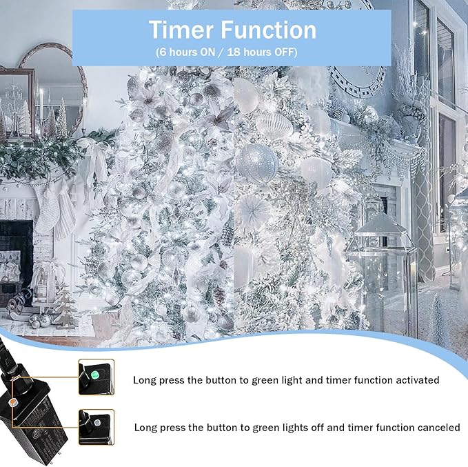 Upgraded 99FT 300 LED Christmas Lights Outdoor & Indoor, Memory Function & Timer & 8 Modes, Mini Green Wire Waterproof Fairy Lights for Christmas Tree Holiday Party Garden Decorations (Cool White)