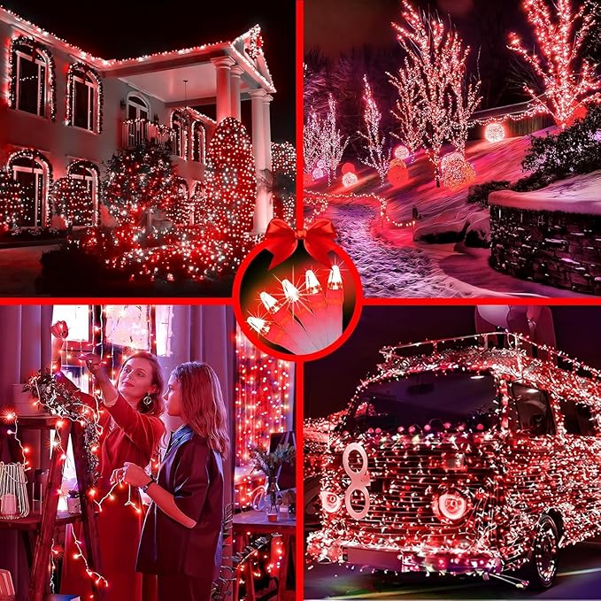 1500 LED 470FT Christmas String Lights Outdoor, 12 Pro Modes and Timer Memory & Brightness, Plug in Waterproof Clear Wire Twinkle Light for for Xmas Yard Tree Wedding Party Decor (Red)
