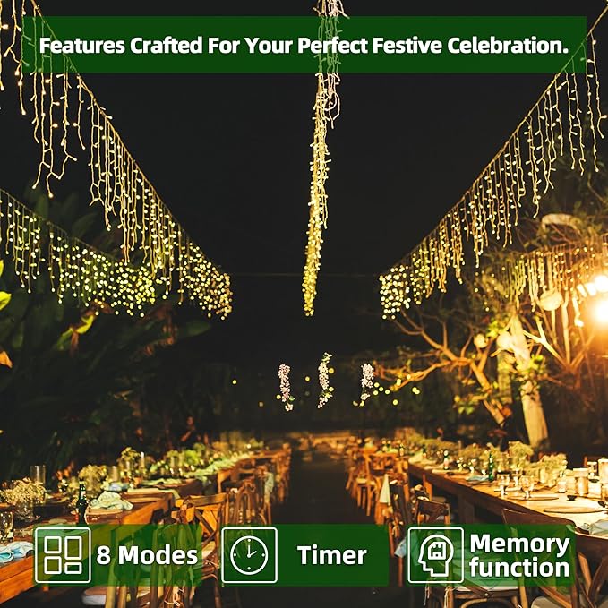 1332 LED 131FT Extra Long Icicle Lights - 296 Drops Waterproof Christmas Lights 12 Modes, Outdoor Christmas Decor for Mall Hotel Fence Holiday Lighting Warm White