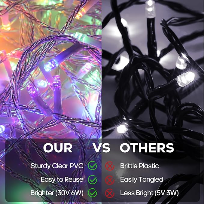 128FT 300 LED Christmas String Lights, Color Changing String Lights, Outdoor Waterproof Twinkle Lights, 11 Lighting Modes, Timing, Christmas Decoration-Multicolor to Warm White