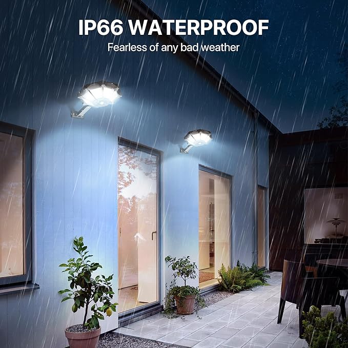 Kifflux Solar Lights Outdoor Waterproof, 8 Sides Solar Street Lights Outdoor Dusk to Dawn, 168LED Powered Flood Light with Motion Sensor, IP66 Waterproof Security Light for Outside Parking lot, 2 Pack