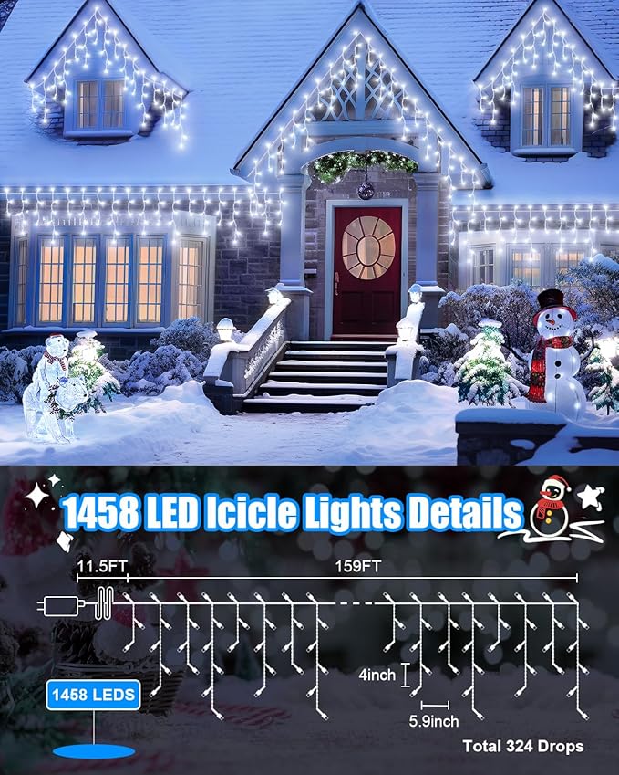 1458 LED 159 FT Wedding Decorations Outdoor, Waterproof Outside Christmas Lights Plug in, Timer & Memory, 8 Modes Fairy Lights with 324 Drops for Patio Window Holiday Pathway Indoor