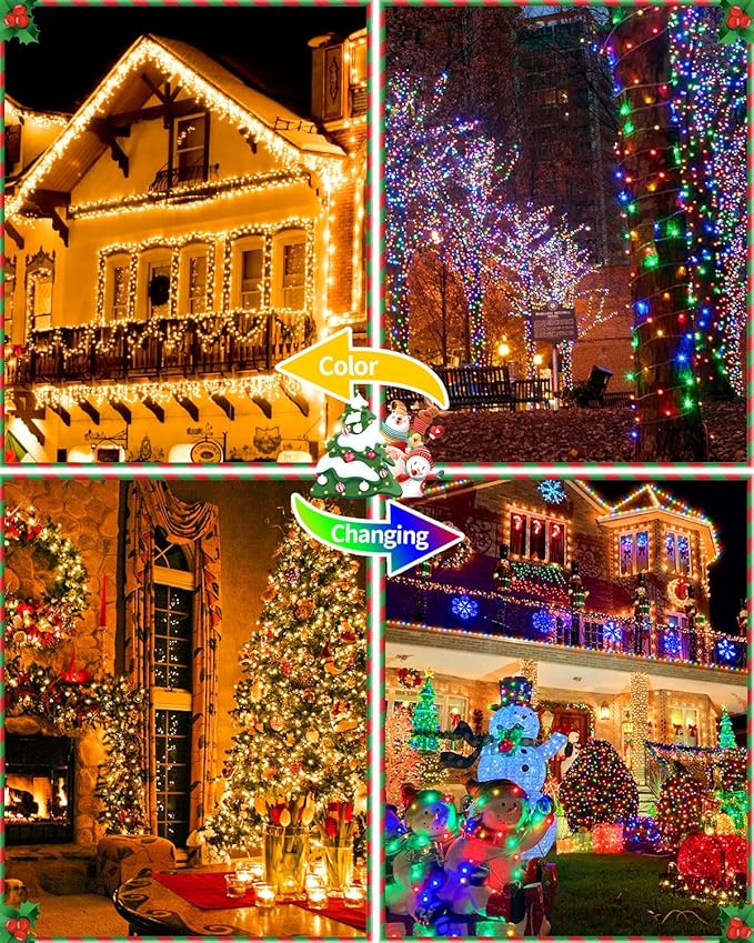 LED Christmas Lights, Extra Long Outdoor String Lights Waterproof, Timer & Memory, 8 Modes Dimmable Plug in Fairy for Outside Tree Wedding Patry (White to Multicolor, 355FT 900LED)
