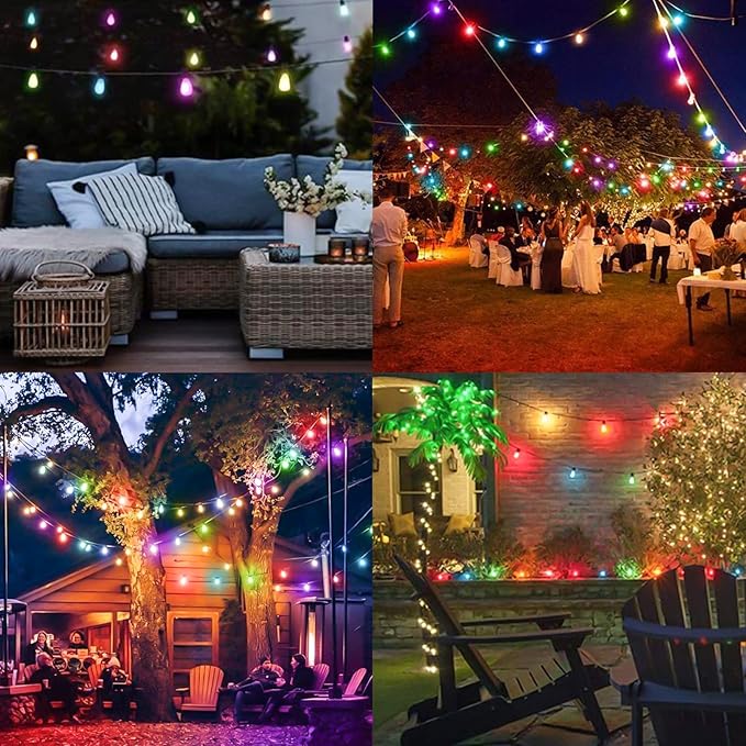 Achin 50FT Outdoor String Lights Multicolor Patio Lights Waterproof with 25+2 LED ST38 Colored Bulbs Shatterproof, Colorful String Lights for Christmas, Party, Holiday