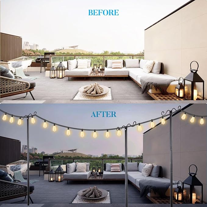 Lightdot Outdoor String Light Poles, 9FT Metal Patio Light Poles Post for Outside with Fork for Outside Hanging Backyard Garden, Deck Lighting Stand for Parties, Wedding, Halloween Decor -6Pack