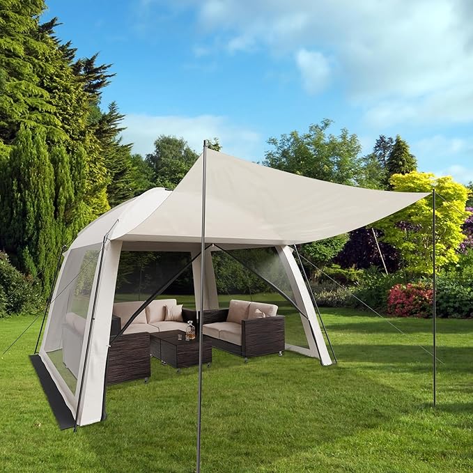 10x10 Screen Tents for Camping, 6-8 Persons Screen House for Camping, Windproof With 10 Ground Nails & 6 Steel Poles, UV Protected, 360° Ventilated & Bug Free for Peaceful Picnics, BBQ & Camping Night