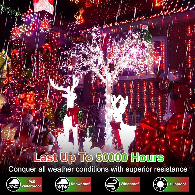 750 LED 256FT Christmas String Lights Outdoor, Christmas Light with 8 Lighting Modes& Timer & Memory, Plug in Outdoor Waterproof Clear Wire Twinkle Light for for Xmas Yard Tree Party Decor Red