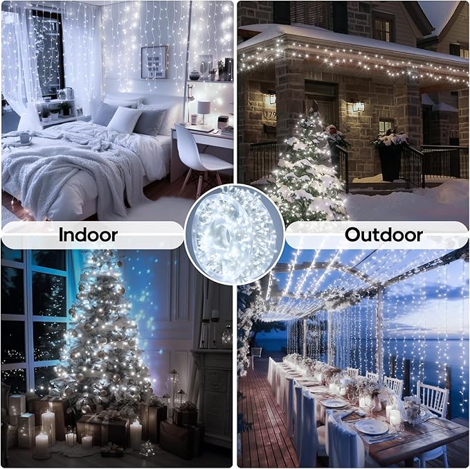 246FT 600 LED Christmas Lights Outdoor Indoor Waterproof 8 Modes String Lights for Outside Cool White Christmas Tree Lights Plug in for Outside Bedroom Wedding Party Holiday Decorations