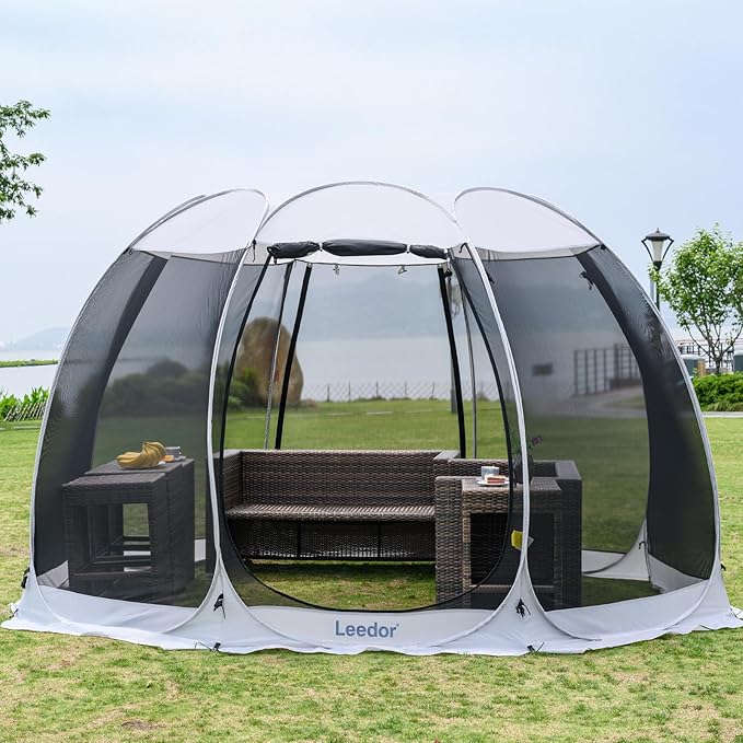 LEEDOR Pop Up Screen House, 6-10-15 Person Outdoor Screen Tent，Camping Screen Room with Carry Bag, Screened Gazebo with Mosquito Netting, Instant UV Resistant Sun Shelter for Garden, Patio, Backyard