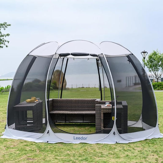 LEEDOR Pop Up Screen House, 6-10-15 Person Outdoor Screen Tent，Camping Screen Room with Carry Bag, Screened Gazebo with Mosquito Netting, Instant UV Resistant Sun Shelter for Garden, Patio, Backyard
