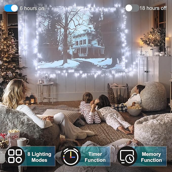 100 FT 300 LED String Lights Indoor, 8 Modes Cool White Fairy Tree Lights Outdoor Connectable, Timer & Memory Christmas String Lights for Bedroom, Home, Yard, Door, Wedding, Xmas Decor