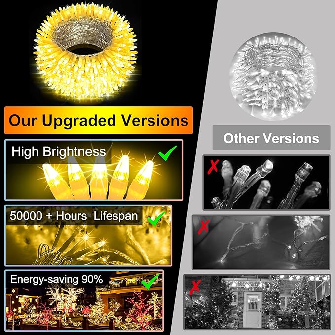 492FT Christmas Lights Outdoor, 1300 LED Extra Long LED String Lights 8 Modes Christmas Tree Lights, with Timer & Momory Function Waterproof Decorations for Xmas Yard Tree Party Home Garden Warm White