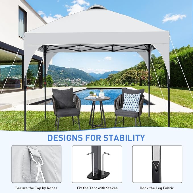 Pop Up Canopy, 10x10 FT Instant Outdoor Canopy Tent with Sandbags, 3 Adjustable Heights - Portable for Event, Parties, Camping and More Outdoor Activities