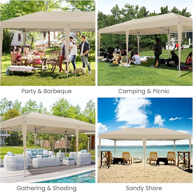 HOTEEL 10x20 Pop Up Canopy with 6 Sidewalls,One-Push Setup Canopy Tent with 8 Windbreak Poles,Waterproof Shade 10x20,Outdoor Canopies for Parties,Weddings,Camping,Patios (Khaki)