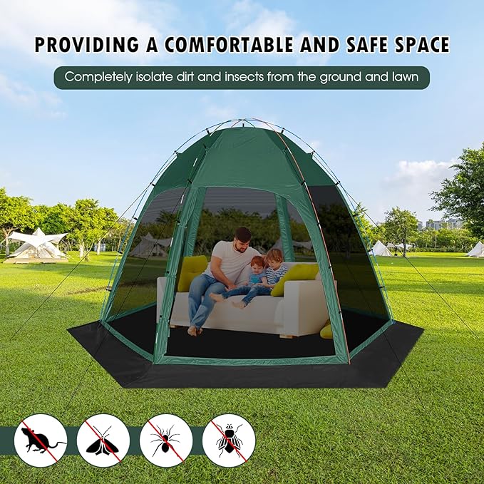 Screen Tent with Removable Floor, Siebwin 11.8FT x11.8FT Six-Sided Gazebos with Mosquito Netting Sunproof Outdoor Canopy Tent for 6-8 People Family Backyard Party Outside Activities, Green