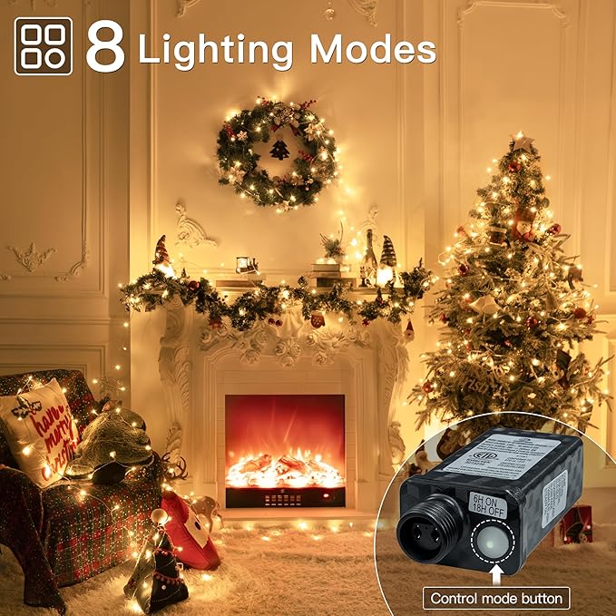 Connectable LED String Lights Indoor Outdoor, 150 LED 49 FT Warm White Christmas Lights Waterproof, 8 Modes Plug in Twinkle Fairy Lights for Classroom Bedroom Decoration