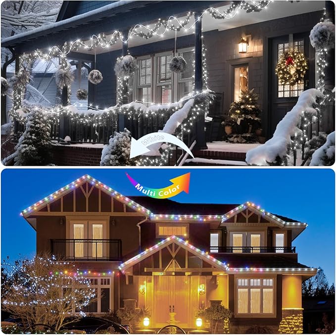 300 LED Christmas Fairy String Lights, Outdoor 128FT Waterproof Twinkle Lights, Color Changing String Lights, 11 Lighting Modes, Timing, Christmas Decoration-Multicolor to Cold White