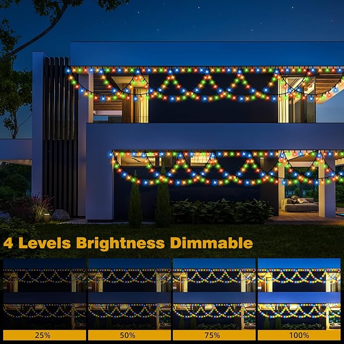 KAZOKU Christmas Lights Outdoor Indoor 40FT 380 LED Waterproof Christmas Tree Lights 8Modes Extendable Xmas Semicircle String Lights for Christmas Home Roof Eaves Garden Patio Yard Decor(Multicolor)