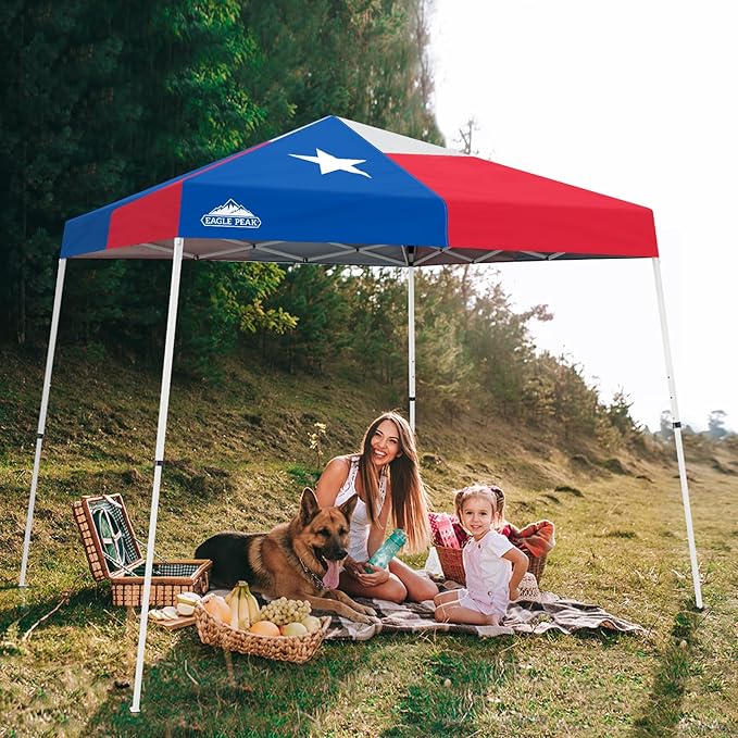 EAGLE PEAK 10x10 Slant Leg Pop-up Canopy Tent Easy One Person Setup Instant Outdoor Beach Canopy Folding Portable Sports Shelter 10x10 Base 8x8 Top (Texas Flag)