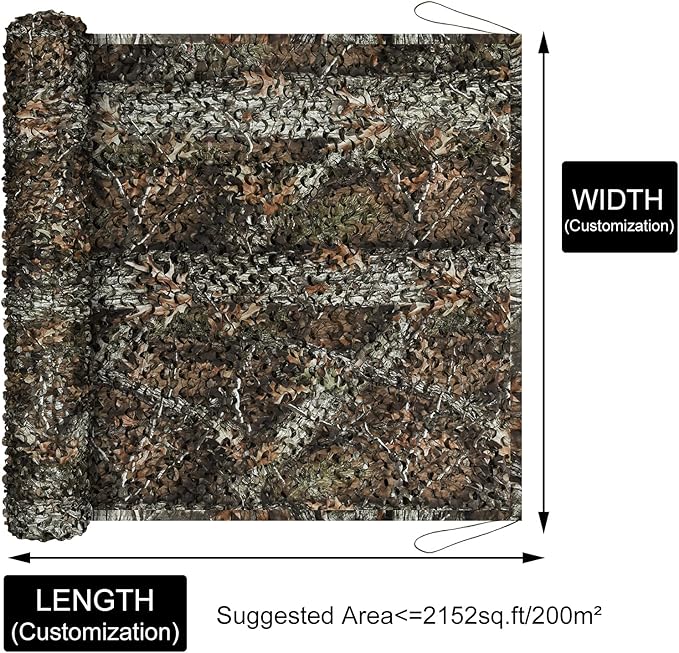 LOOGU Custom Woodland Camo Netting Camping Military Hunting Camouflage Net 6.5 x 10ft, 6.5 x 26ft, 10 x 10ft, 10 x 13ft, 10 x 16.5ft, 13 x 16.5ft, 16.5 x 20ft, 20 x 20ft
