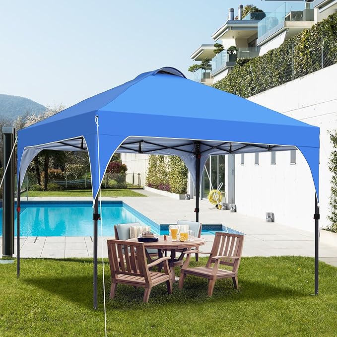 Pop Up Canopy, 10x10 FT Instant Outdoor Canopy Tent with Sandbags, 3 Adjustable Heights - Portable for Event, Parties, Camping and More Outdoor Activities