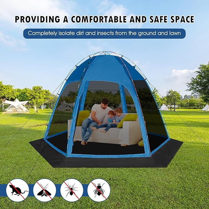 Screen Tent with Removable Floor, Siebwin 11.8'x11.8' Six-Sided Gazebos with Mosquito Netting Sunproof Outdoor Canopy Tent for 6-8 People Family Backyard Party Outside Activities, Blue