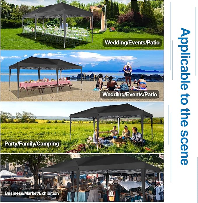 COBIZI 10x20 Pop Up Canopy Tent One Push Setup UV Protection 50+ Waterproof Party Tents for Parties Wedding Outdoor Commercial Event Gazebo Portable Instant Tent for Backyard Camping Carport,Black