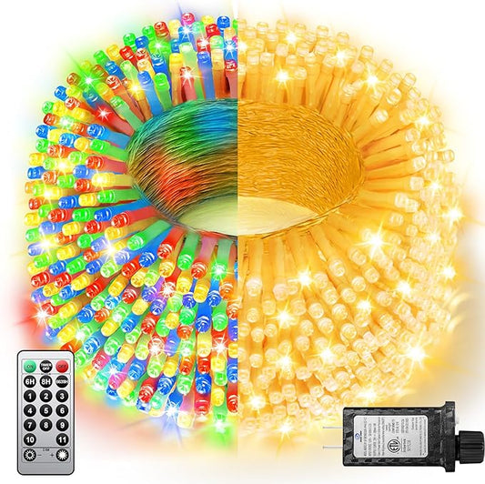 LED Christmas Lights, Extra Long Outdoor String Lights Waterproof, Timer & Memory, 8 Modes Dimmable Plug in Fairy for Outside Tree Wedding Patry (White to Multicolor, 355FT 900LED)