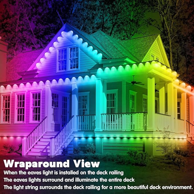 150FT Permanent Outdoor RGB Lights - IP67 Waterproof with Smart App Control Remote, DIY Scene Modes, Music Synchronization, Eaves Lights For Garden Decor, Deck, Christmas, Party, Party, Halloween,Roof