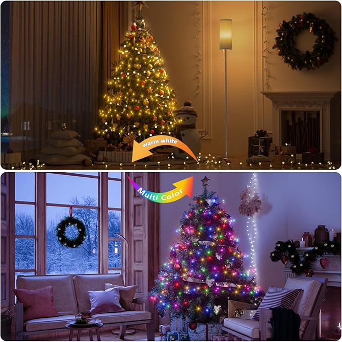128FT 300 LED Christmas String Lights, Color Changing String Lights, Outdoor Waterproof Twinkle Lights, 11 Lighting Modes, Timing, Christmas Decoration-Multicolor to Warm White