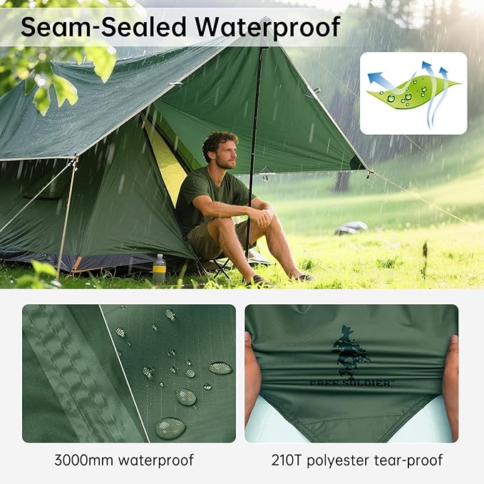 FREE SOLDIER Camping Tarp Waterproof Portable Multifunctional Outdoor Traveling Awning Backpacking Shelter Rain Tarp (Lake Green 10×10.5ft)