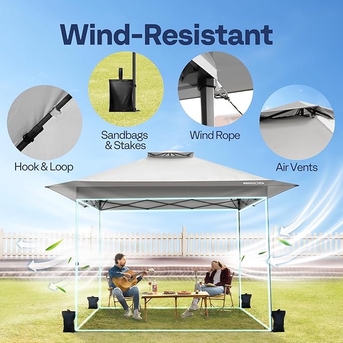 VIVOHOME10x10ft Pop Up Canopy Tent One Push Setup Outdoor Portable Shelter Tent Heavy Duty with Wheel Carry Bag and 4 Sandbags,2 Tiers Roof for Patio Garden Backyard, Gray