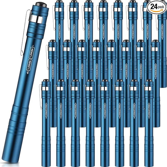 24 Pack Mini Pen Flashlights Bulk LED Pen Lights Aluminum Pocket Flashlights with Clips Small Handheld Torches Gifts for Camping Hiking Emergency Outdoor (Navy Blue)