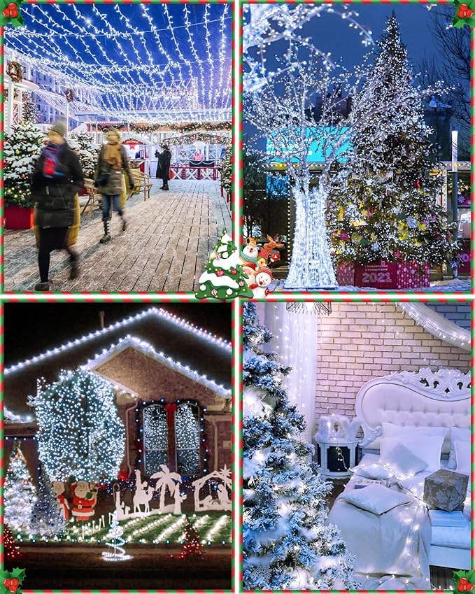 355FT 900 LED Christmas Lights, Extra Long Outdoor String Lights Waterproof, Timer & Memory, 8 Modes Dimmable Plug in Fairy Lights for Classroom Outside Tree Wedding Holiday Decorations, Cool White