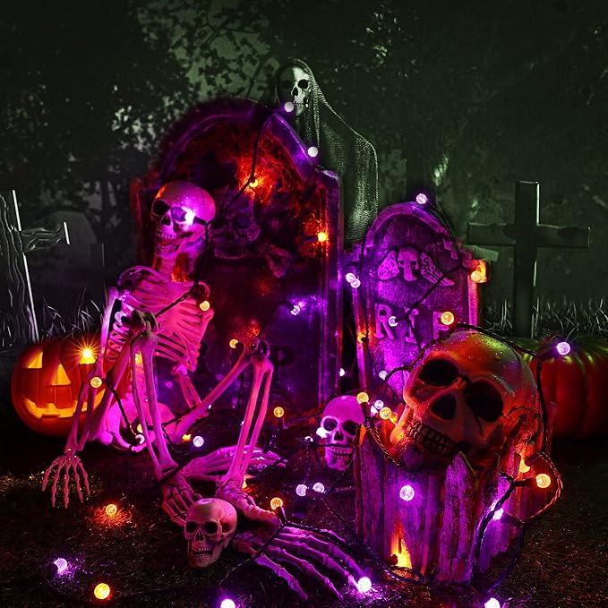 Brizled Purple Orange Halloween Lights, 24.67ft 70 LED G12 Halloween String Lights Outdoor, 120V Plugin Purple Orange Lights Connectable Halloween Light Set for Halloween Tree Outdoor Indoor Decor