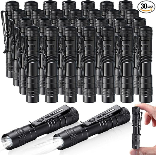 Zhehao 30 Pcs Mini Led Flashlight Bright Aluminum Penlight Flashlights with Clip Small Water Resistant Pocket Flash Light for Night Reading Emergency Hurricane(White Light, 3.5 Inch)