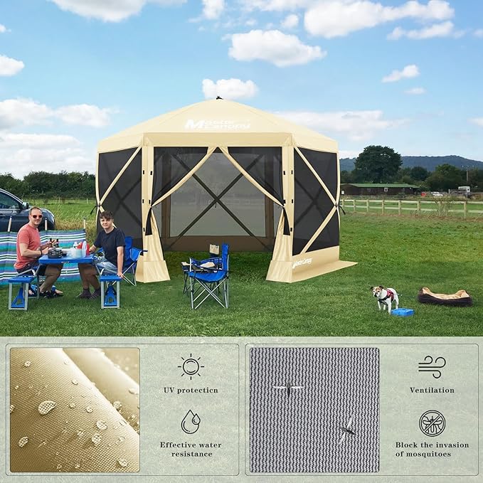 MASTERCANOPY 12x12FT Pop Up Gazebo Screen Tent - Instant Screen House with Netting, Quick Set, Outdoor Canopy Shelter with Carry Bag for Camping, Backyard & Patio (Beige)
