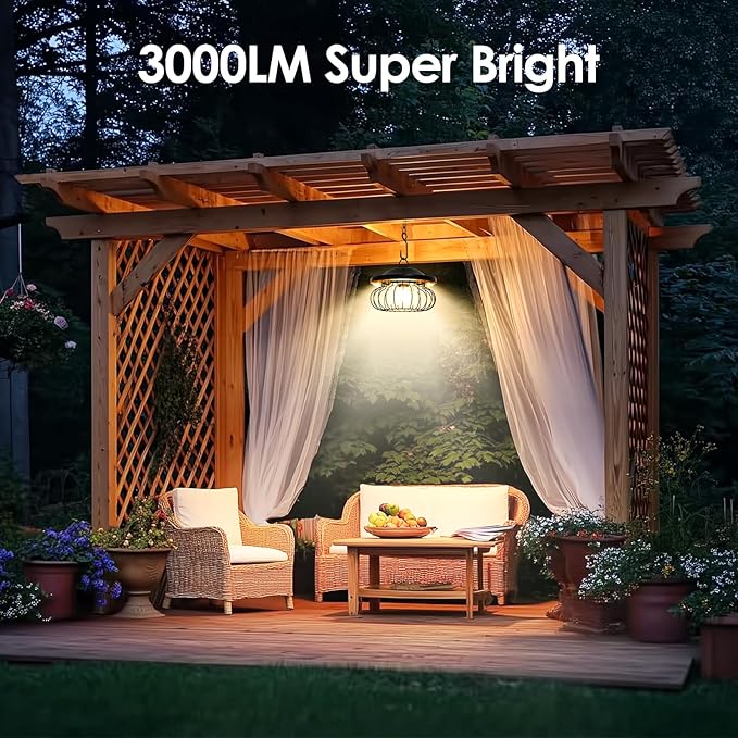 ropelux Solar Shed Light Outdoor Indoor, Bright 3000LM 5 Modes (Daytime Available) Lamp with 3 Color Temps Dual Motion Sensor Remote, Hanging Pendant Lights for Gazebo Barn Garage Shop, 2 Pack