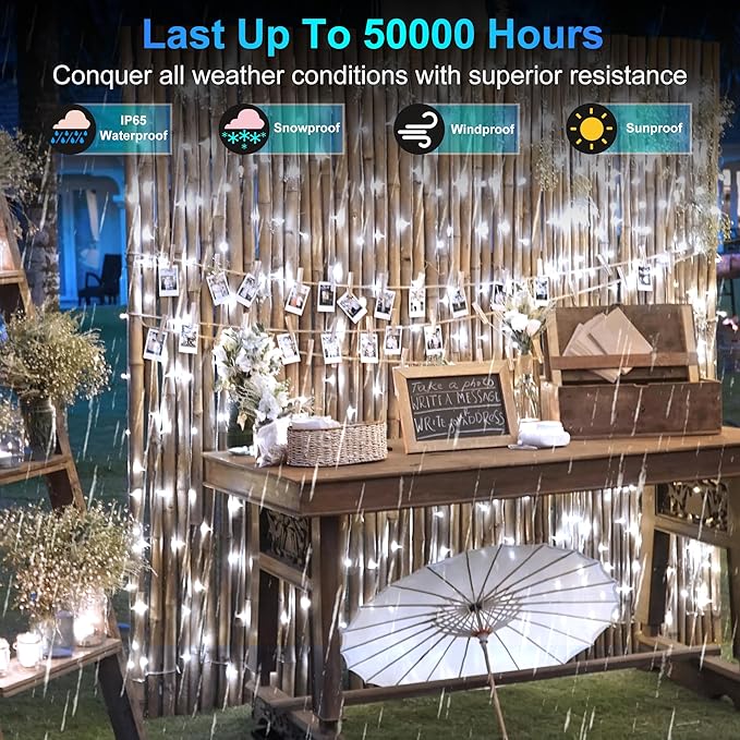 100 FT 300 LED String Lights Indoor, 8 Modes Cool White Fairy Tree Lights Outdoor Connectable, Timer & Memory Christmas String Lights for Bedroom, Home, Yard, Door, Wedding, Xmas Decor