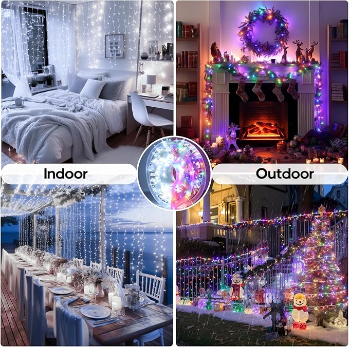300 LED Christmas Fairy String Lights, Outdoor 128FT Waterproof Twinkle Lights, Color Changing String Lights, 11 Lighting Modes, Timing, Christmas Decoration-Multicolor to Cold White