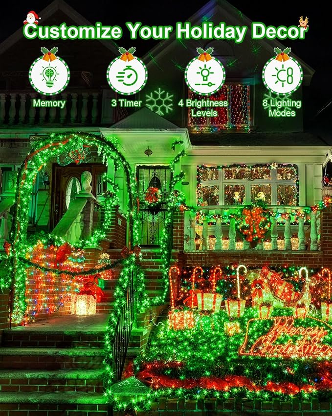 355FT 900LED LED Christmas Lights, Extra Long Outdoor String Lights Waterproof, Timer & Memory, 8 Modes Dimmable Plug in Fairy for Outside Tree Wedding Patry Green