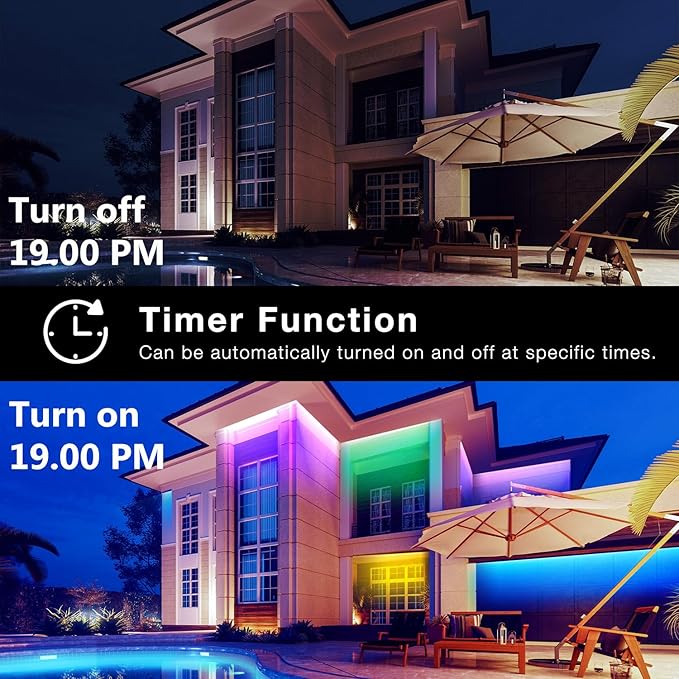 DAYBETTER Outdoor LED Strip Lights, IP67 Waterproof LED Lights with Remote, APP Control, Color Changing LED Rope Lights for Bedroom, Bathroom, Roof, Balcony, Pool, 24V, 100ft