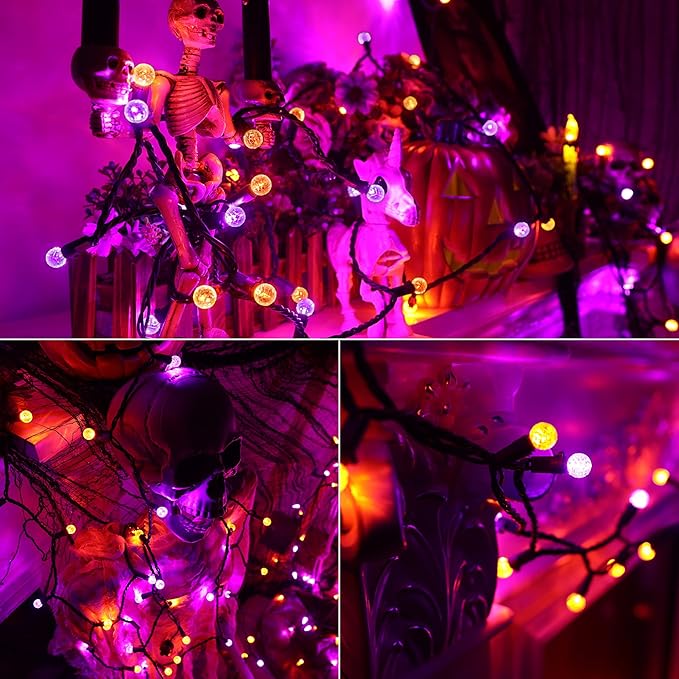 Brizled Purple Orange Halloween Lights, 24.67ft 70 LED G12 Halloween String Lights Outdoor, 120V Plugin Purple Orange Lights Connectable Halloween Light Set for Halloween Tree Outdoor Indoor Decor