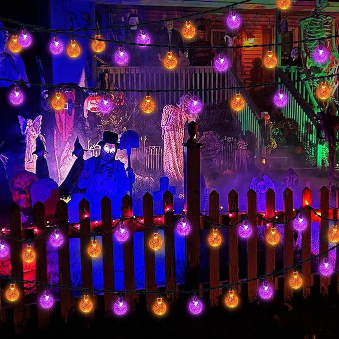Joomer Orange Purple Halloween Solar Lights - 72FT 100LED Solar String Lights Outdoor, Waterproof Crystal Globe Lights with 8 Modes for Patio, Garden, Halloween Decor