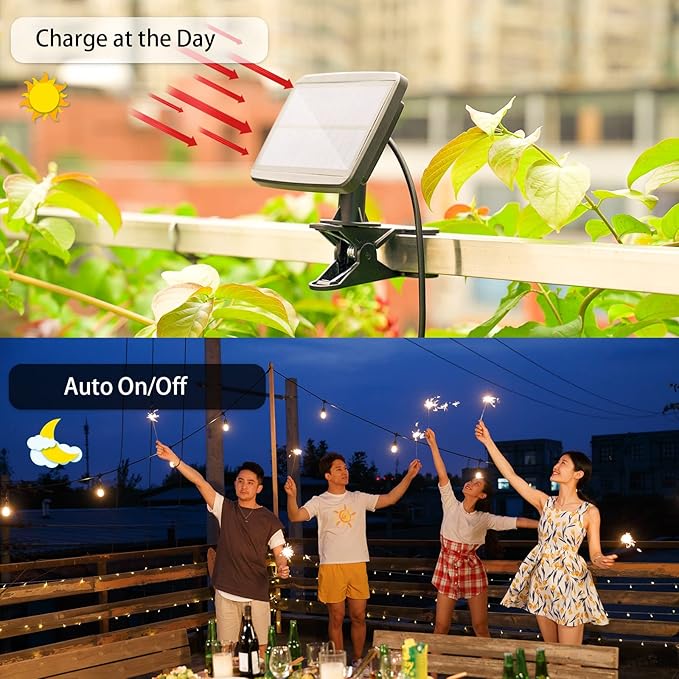Solar String Lights with Remote Control, 35FT Dimmable Outdoor String Lights Waterproof, Patio Lights Solar Powered for Garden Backyard Camping